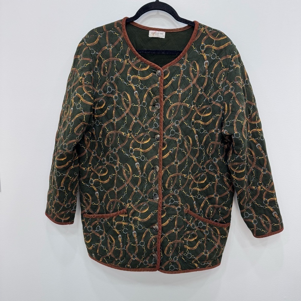 Jones New York Equestrian Horse Riding Quilted Jacket Coat Brown Green Western